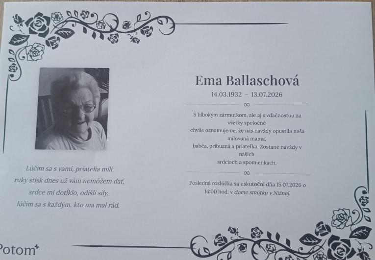 smútočné oznámenie